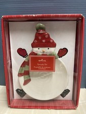 Hallmark Snowman Cheese ball Spreader set Plate with 4 Spreaders NOB