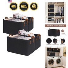 Storage Baskets Closet Organizers Large Fabric Bins Black 4 Pack