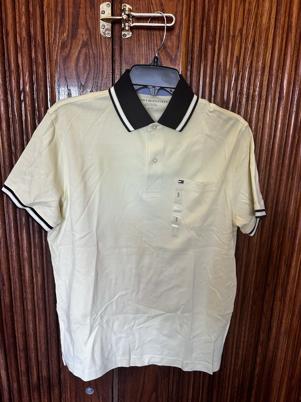Tommy Hilfiger Men's Yellow Polo Shirt S Short Sleeve Solid Pocket Logo