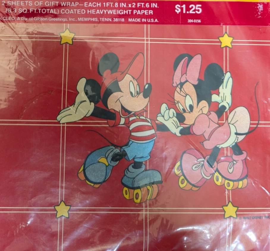 De colección NUEVO Cleo Disney Mickey Minnie Mouse Patines Regalo Envoltura Papel Personaje Nuevo de Lote Antiguo Foto 4 de 4