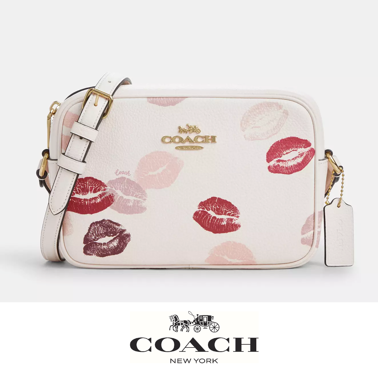 NWT COACH Jamie Camera Bag Lips Print Chalk Multi CZ935 Stylish & Functional