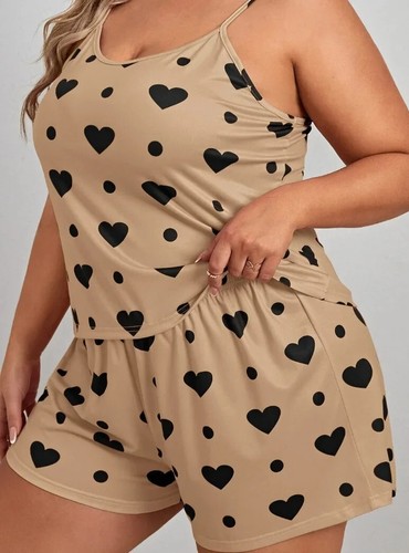 Pijama Mujer Conjunto Sexy HEARTS Cami Set Camisole Shorts Plus size 1X - 4XL - Picture 7 of 13