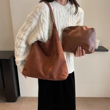 Faux Suede Brown Handbag, Suede Tote Bag For Women, Suede Hobo Bag Retro Handbag
