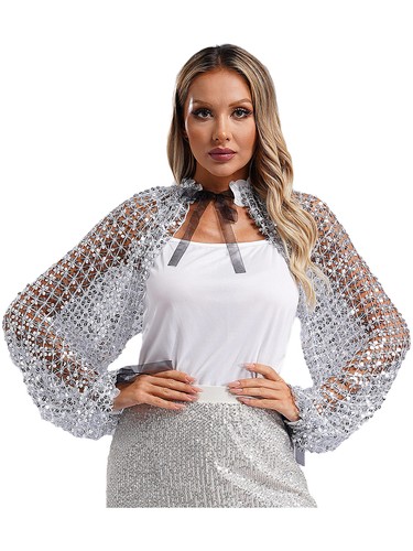 Womens Shoulder Wrap Long Shawl Fashion Bolero Glitter Lace Trim Cuffs Soft - Picture 21 of 53
