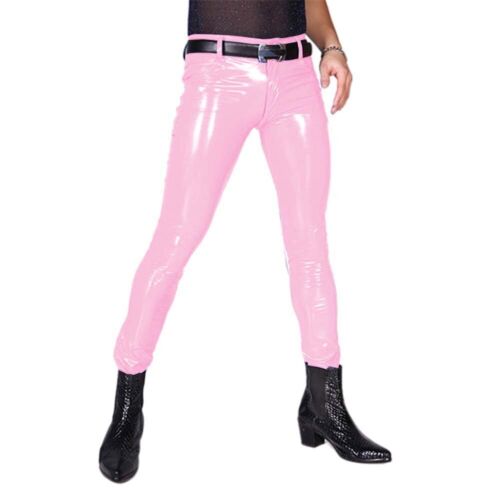 Glänzende PVC Leder Freizeithose Herren Latex mitteltaille dünne Hose S-7XL - Bild 21 von 43