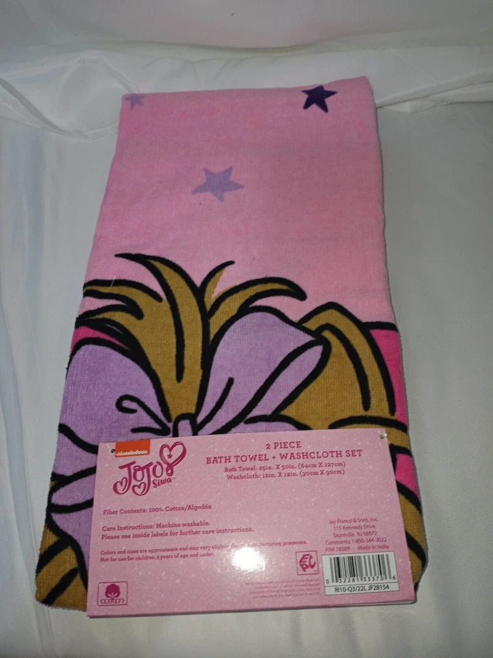 Juego de toallas y paños de baño JoJo Siwa de 2 piezas de Nickelodeon NUEVO con etiquetas Foto 2 de 4