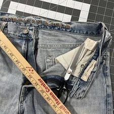 VTG American Eagle Bootcut Jeans Mens 33x32 Blue Light Fade Distressed Worn 