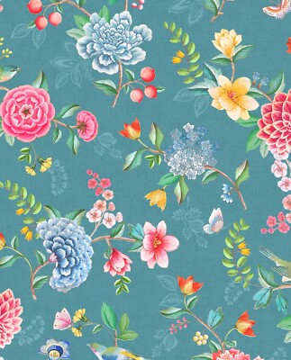 Wallpaper Good Evening Teal Pink Blue Green Floral Garden, 56 sq ft / bolt