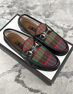 Authentic Gucci 1953 Red/Green Tweed/Leather Mens Loafer US9  display picture 3