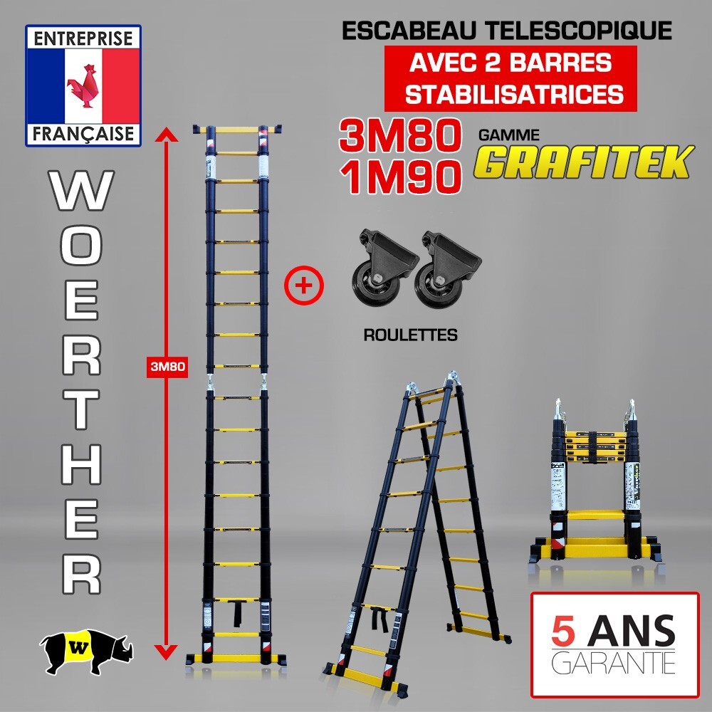 Escabeau télescopique 3m60 pour peindre sans effort et déplacer votre matériel facilement