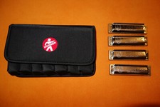 New HOHNER MARINE BAND KEYS A C D G set 4 HARMONICAS w/ FLEXCASE gigbag holds7 