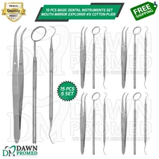 15 Pcs Basic Dental Instruments Set Mirror Explorer #5 Cotton Plier German Grade
