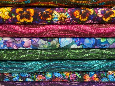 Peggy Collins Gigi In The Garden Cotton Fabric by 1/4 M* Floral Abstract Circles