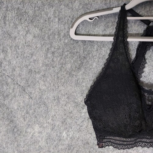 Victoria Secret Bralette Large Floral Lace Racer Back Black Longline Athleisure - Picture 2 of 11