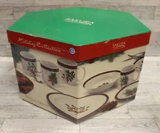 Sakura 16 Piece Holiday Dinnerware Set - 4 Designs - Holiday Greens - New