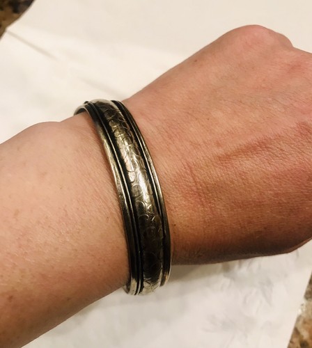 Brazalete de pulsera ISRAEL de plata ajustable martillado con bandas estriadas vintage - Imagen 6 de 11