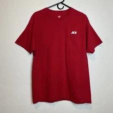 Ace Hardware Employee Uniform T Shirt Size Large Short Sleeve Chest Pocket Red