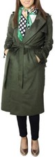 Pamela Scott Sophie B Faux Suede Trench Coat Jacket Belted Dark Green Khaki 14