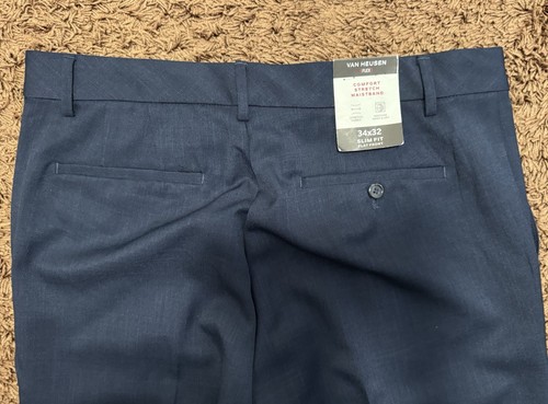 Van Heusen Men’s Navy Slim Fit Stretch Dress Pants, Flat Front - Size: 34W x 32L - Picture 7 of 8