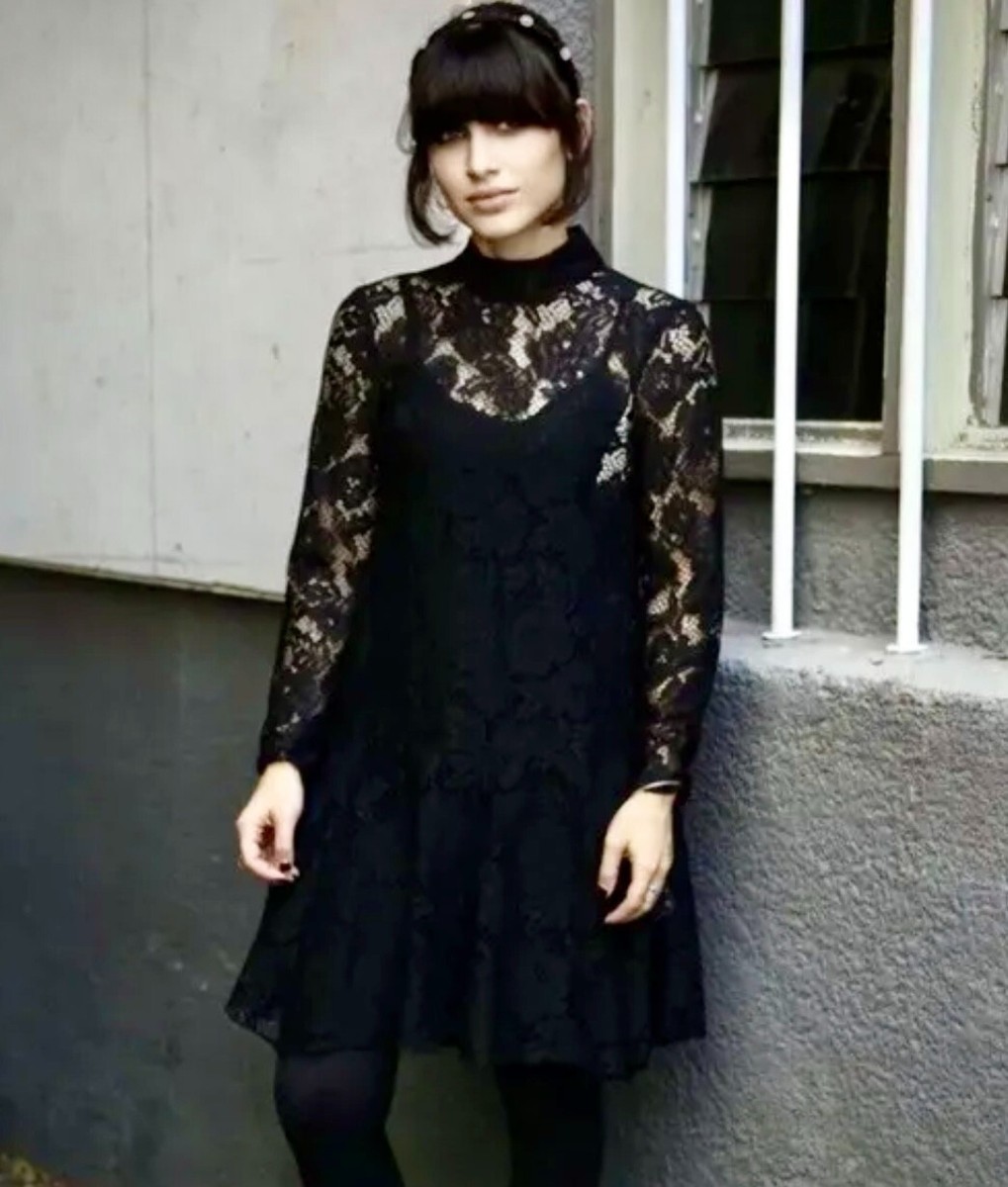 H&M HM Lace Stand-Up Collar DRESS CLASSIC STYLE Black POPULAR FASHION | eBay