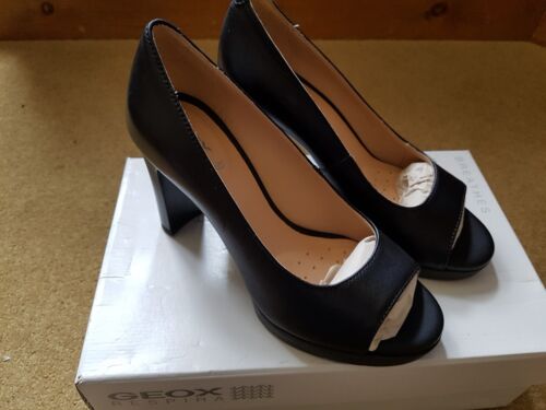 GEOX D Annya H Heeled Open Toe BLACK LEATHER Shoes, UK 3.5 / EUR 36.5 - BNIB - Picture 1 of 9