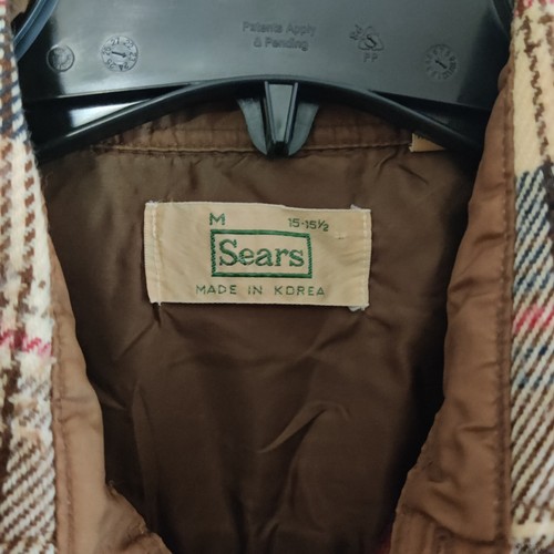 SEARS Camicia Vintage Plaid Flanella Rosso Marrone Manica Lunga Bottoni Uomo Tg M - Foto 3 di 11