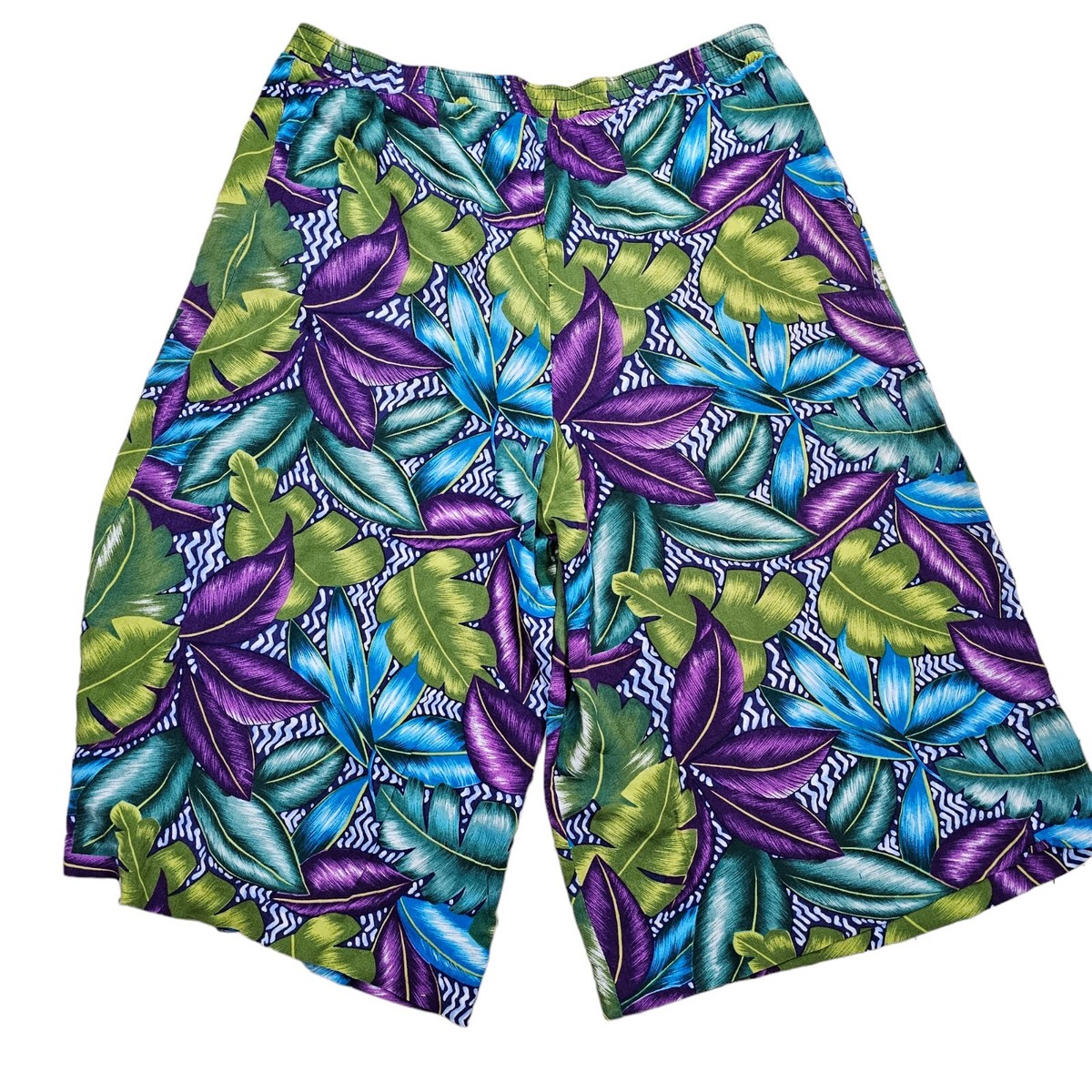Vintage 80s Shorts Womens Size M Blue Purple High Waist Floral