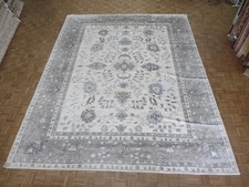 11'10 X 15 Hand Knotted Ivory Gray Bamboo Silk Oushak Oriental Rug G6797