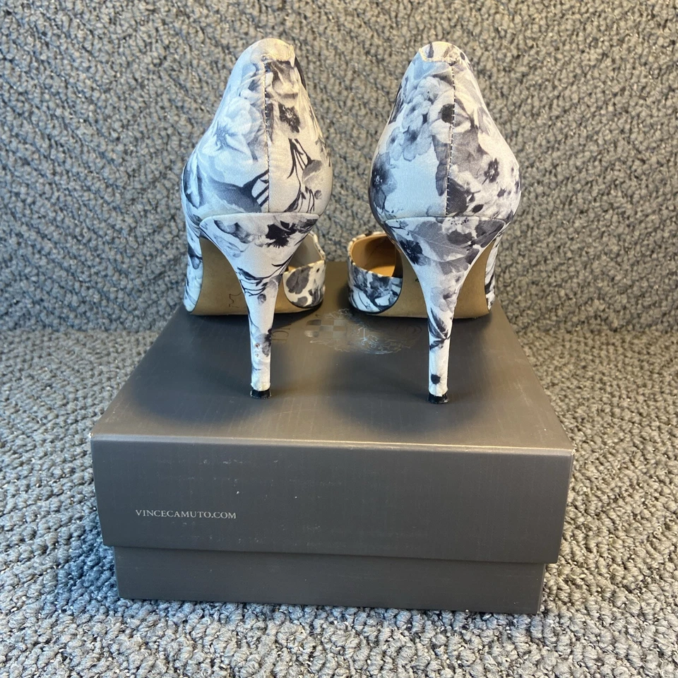 Vince Camuto Blanco Gris Negro Flores Tela Punta Tacones Talla 10M/40 Foto 4 de 4