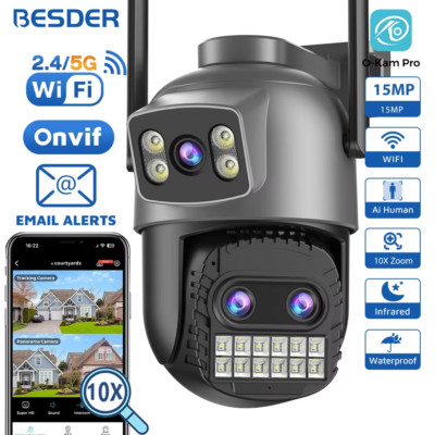 BESDER 12MP Wifi Camera Outdoor Dual Screen 10X Digital Zoom CCTV Video Surveill