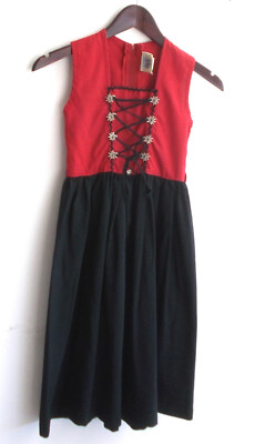 Children's traditional dirndl sleeveless red, skirt black size 128 by Isar Trachten