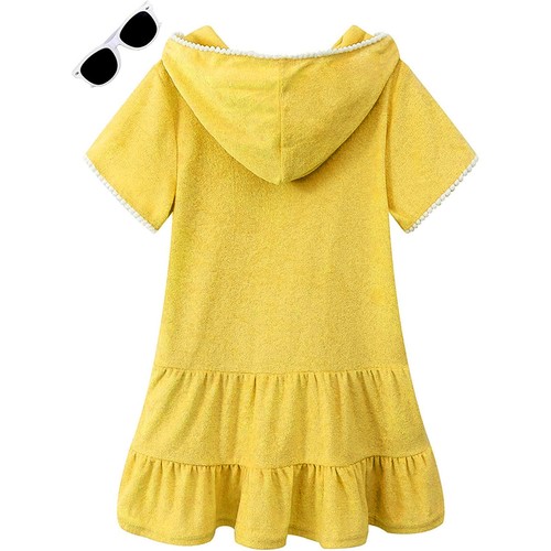 Little Girls Swim Cover Up Swimsuit Zip Up Hooded Bathrobe Absorbent Beach Dress - Picture 41 of 81