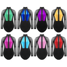 Kids Girls Leotard Keyhole Back Jumpsuit Workout Tracksuit Color Block Athletic