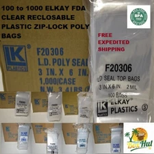 Clear Elkay Plastic Zip Seal Lock Top Reclosable Poly Jewelry Bags 2-Mil 2MIL