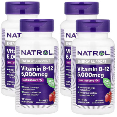 Natrol Vitamin B-12 (5000 mcg) Fast Dissolve Strawberry 100 Tablet Each (Pack 4)