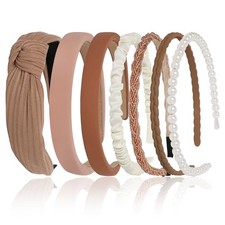 7 Pcs Headbands for Women Girls, Non Slip Cute Pearl 1 Count Pack of 7 Khaki2