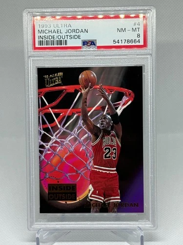 1993 ULTRA BASKETBALL MICHAEL JORDAN INSIDE/OUTSIDE INSERT CARD #4 PSA 8