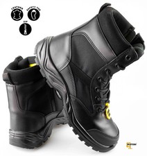 Mens Black Leather Safety Steel Toe Cap Combat Work Boots Side Zip Size 6-12