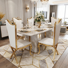 Luxury 2Set Of White Faux Leather Dining Chairs High Back Stainless Steel Chairs