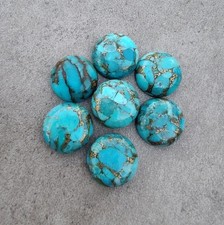 Natural Blue Copper Turquoise Round Cabochon Crafted Gemstone For Creative Work