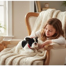 FAO Schwarz Plush French Bulldog Puppy 13  Stuffed Animal Clean Sanitized