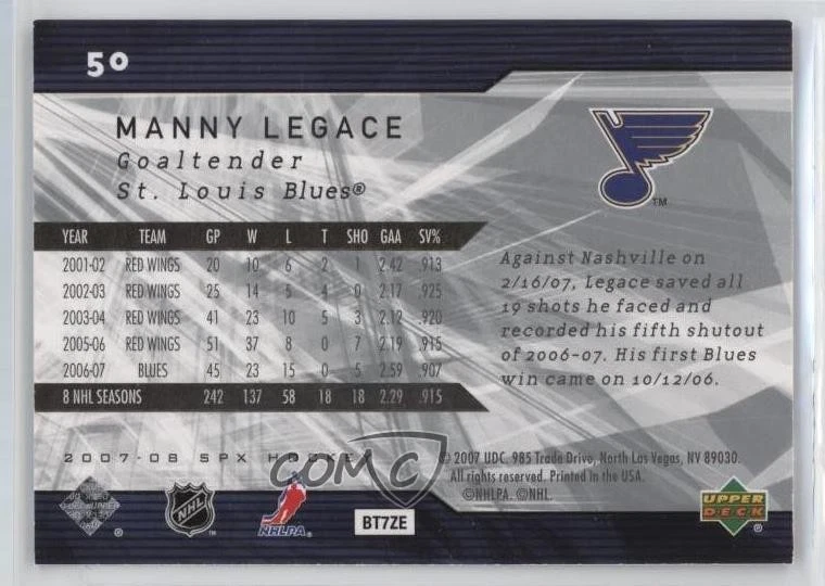 2007-08 SPx Manny Legace #50 - Image 2 of 2