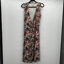 Garnet Hill Dress Womens 6 Floral Midi Viscose Wrap Summer Tropical Sundress