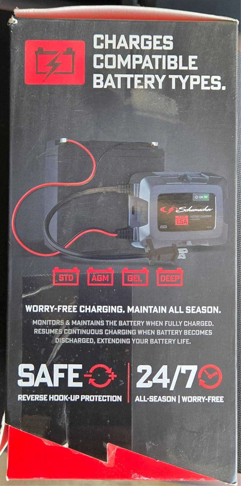 SCHUMACHER 1.5A 6V/12V On-Board Battery Charger and Maintainer SC1587 Open Box!!