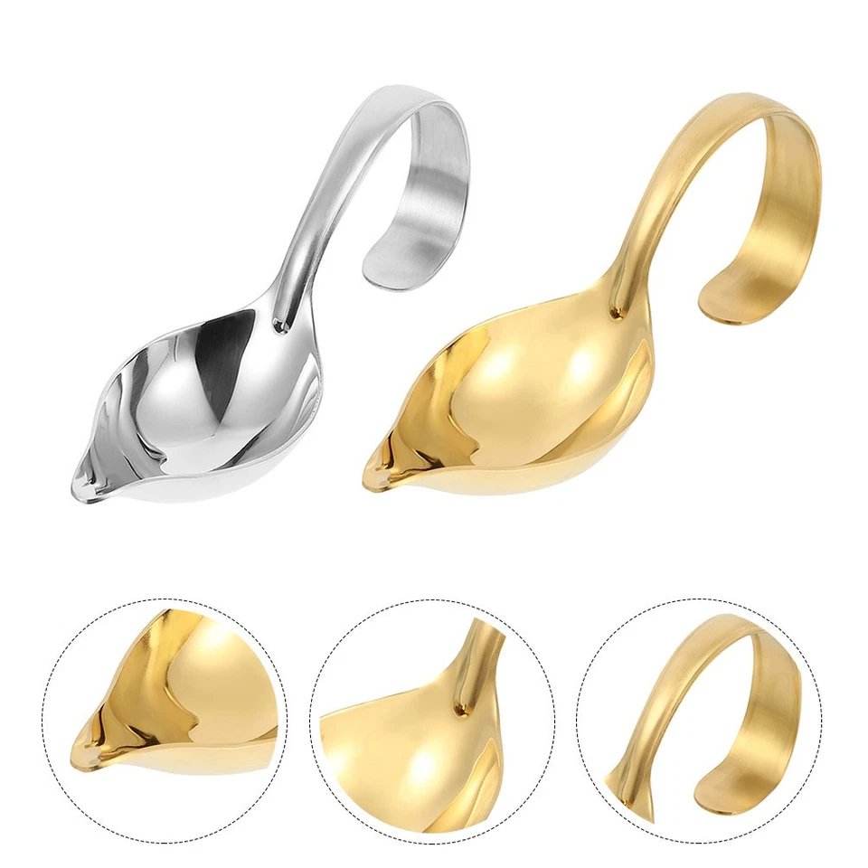  2 Pcs Cucchiai Di Servizio D'argento Utensili in Acciaio Inossidabile - Immagine 3 di 4