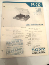 Sony PS-212 Record Player / Turntable Service Manual Original