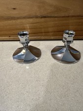 VTG MCM Pair Of Chrome Plated Candlestick Holders Made In USA