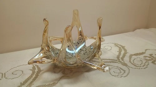 Vintage Murano Vetro Eseguito Swung Glass Bowl Stretched Glass Speckled