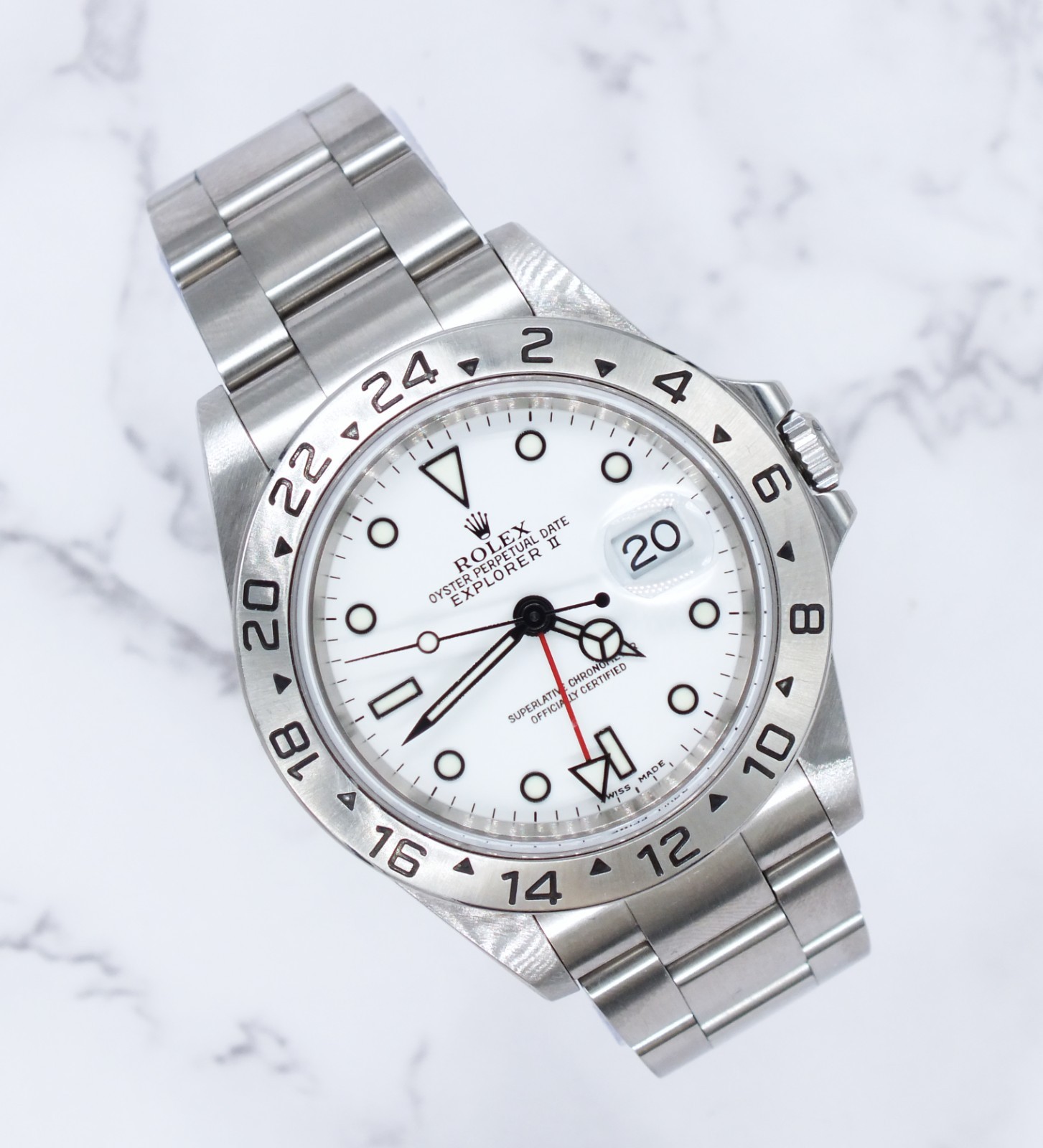 Men's Rolex Explorer II 16570 with White Dial - Box and Papers - 2001