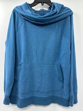 L.L. Bean Cozy Pullover XL Blue Cow Neck Sweatshirt Pocket Thumbholes